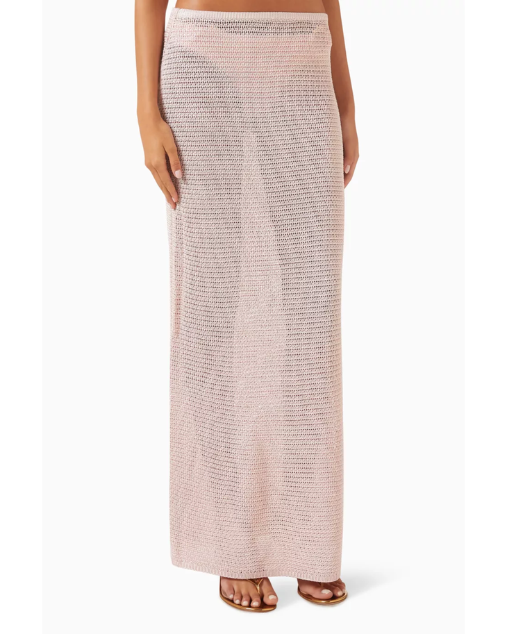 Pink textured knit maxi skirt with high waistband and ankle length — Monday Swimwear | Endless UAE