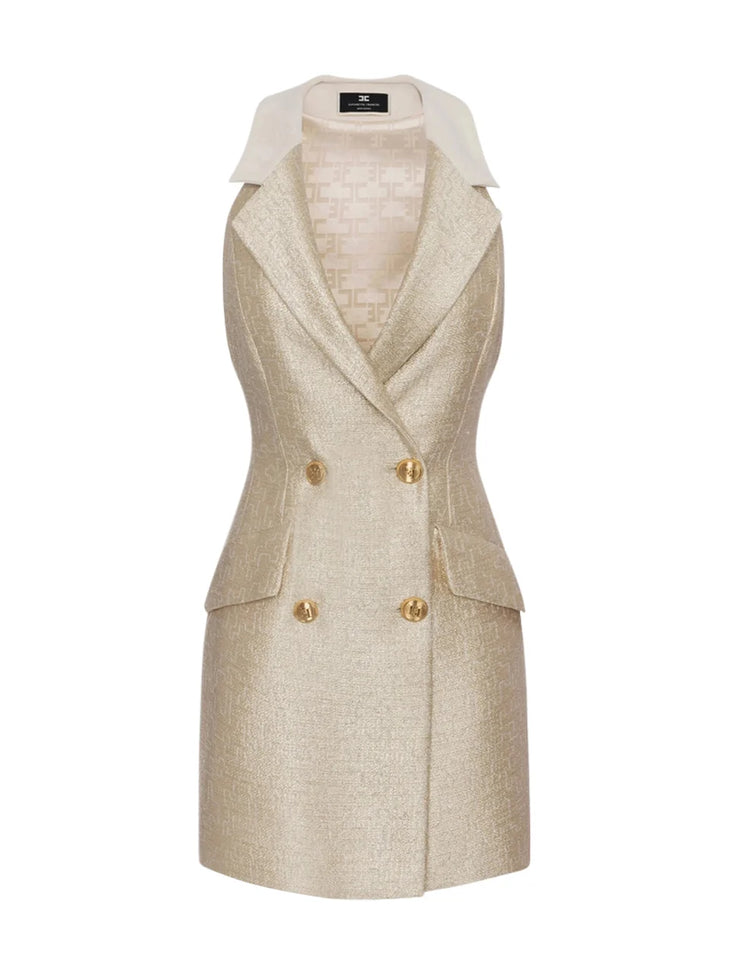 Cream sleeveless double-breasted robe-manteau dress with gold buttons — Elisabetta Franchi | Endless UAE