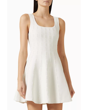 Lyssandra Mini Dress in cream with ribbed texture and scoop neckline — Sandro | Endless UAE