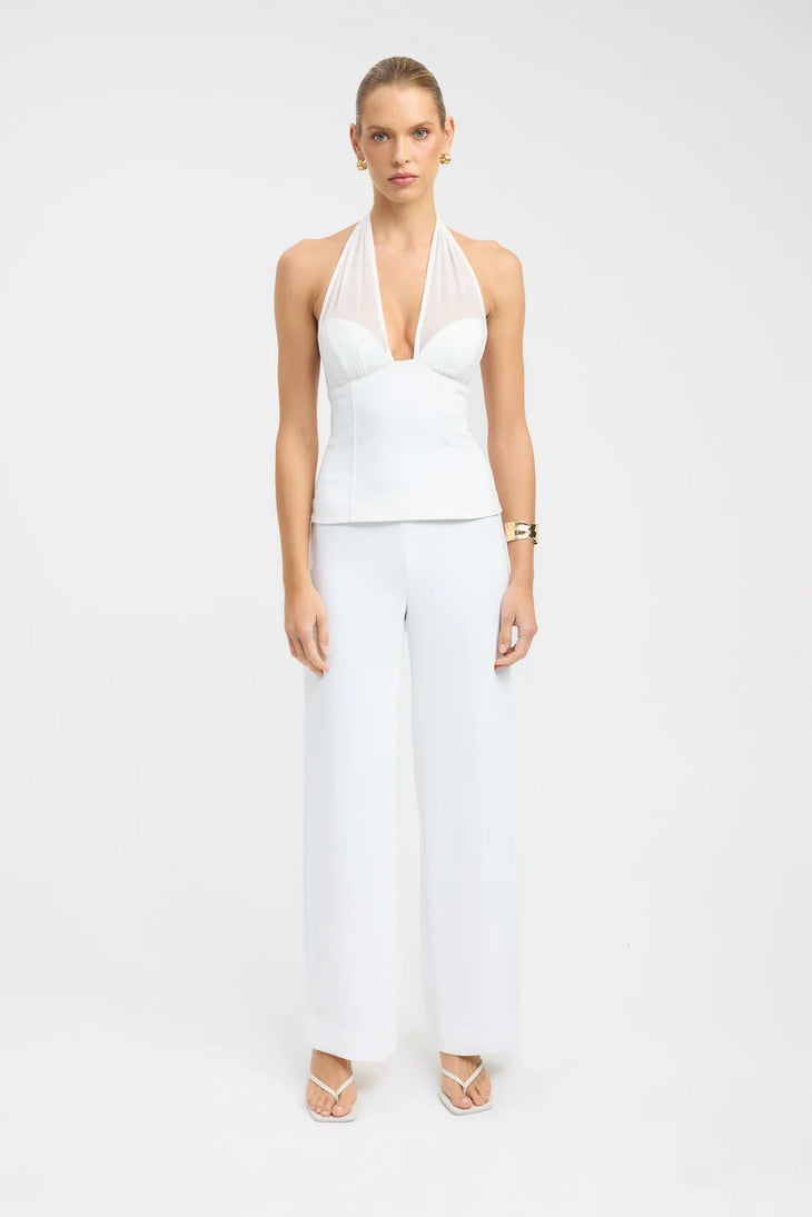 White halter neck co-ord set with draped top and wide-leg pants — Kookai | Endless UAE