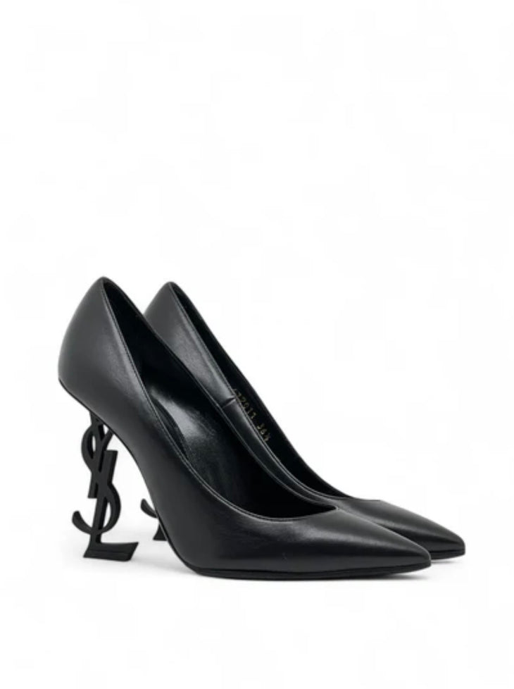 Black leather pointed-toe pumps with iconic YSL heel — Saint Laurent | Endless UAE