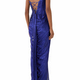 Royal blue pleated strapless maxi gown with cutout detail — Maria Lucia Hohan | Endless UAE