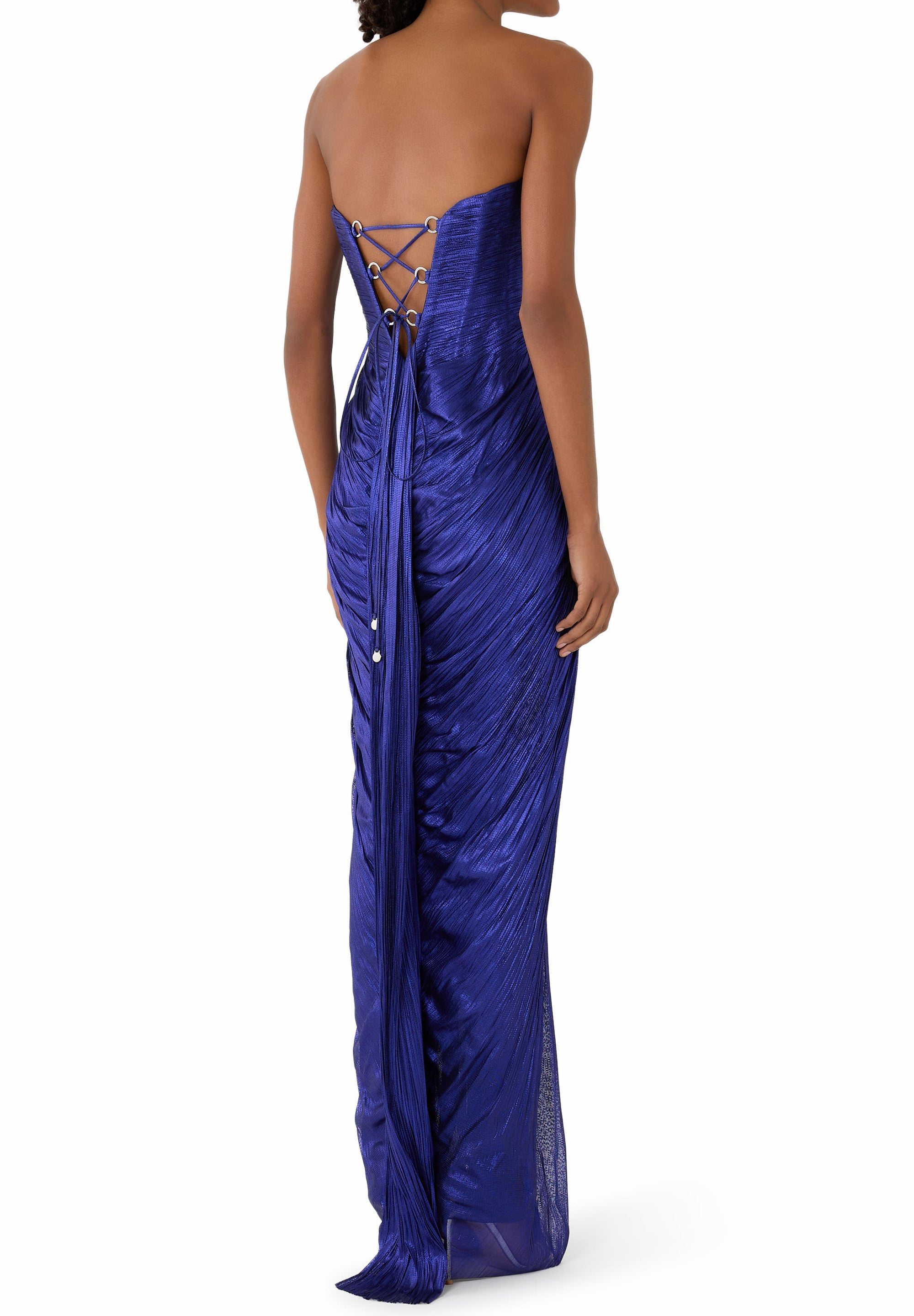 Royal blue pleated strapless maxi gown with cutout detail — Maria Lucia Hohan | Endless UAE