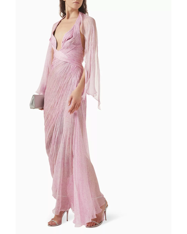 Pink pleated halter maxi dress with wrap waist detail — Maria Lucia Hohan | Endless UAE