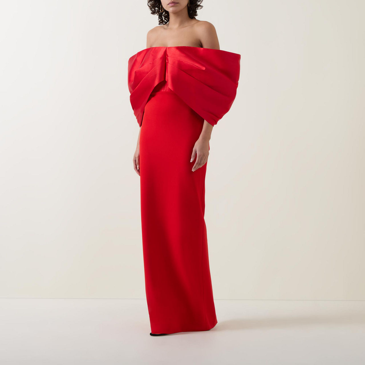 Red off-shoulder gown with dramatic ruffled collar detail — Solace London | Endless UAE