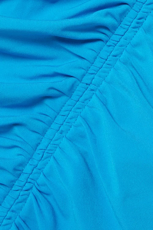Bright blue ruched mini dress with one-shoulder neckline and long sleeves — Self-Portrait | Endless UAE