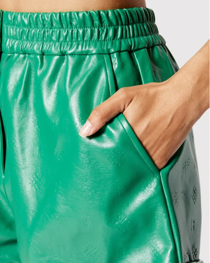 Green metallic shorts with elasticated waist and rolled cuffs — Rotate | Endless UAE