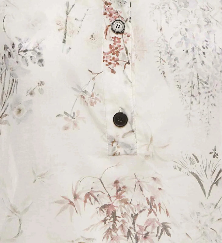 Cream floral print cotton mini dress with short sleeves and tiered skirt — Dior | Endless UAE