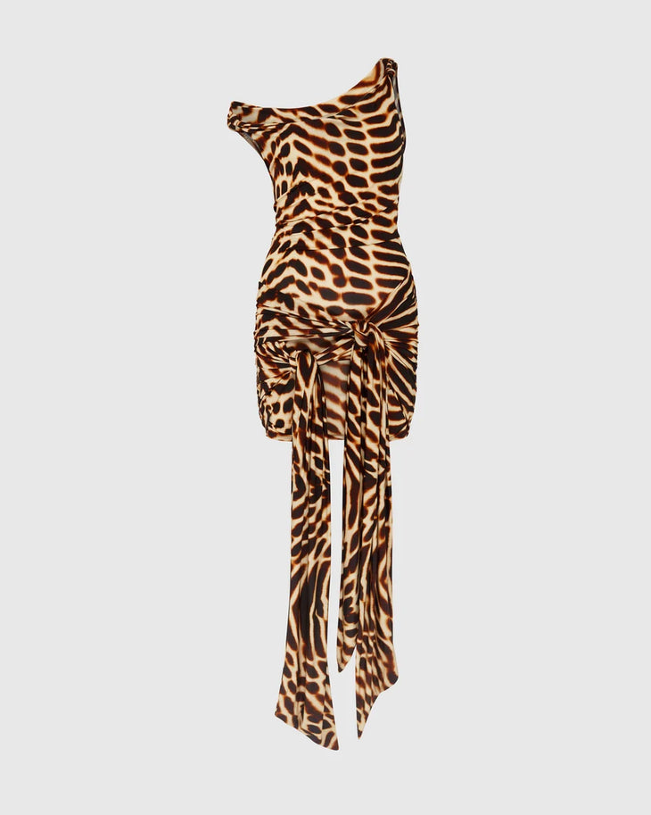 Bruna animal print ruched dress with side tie detail — Rat & Boa | Endless UAE