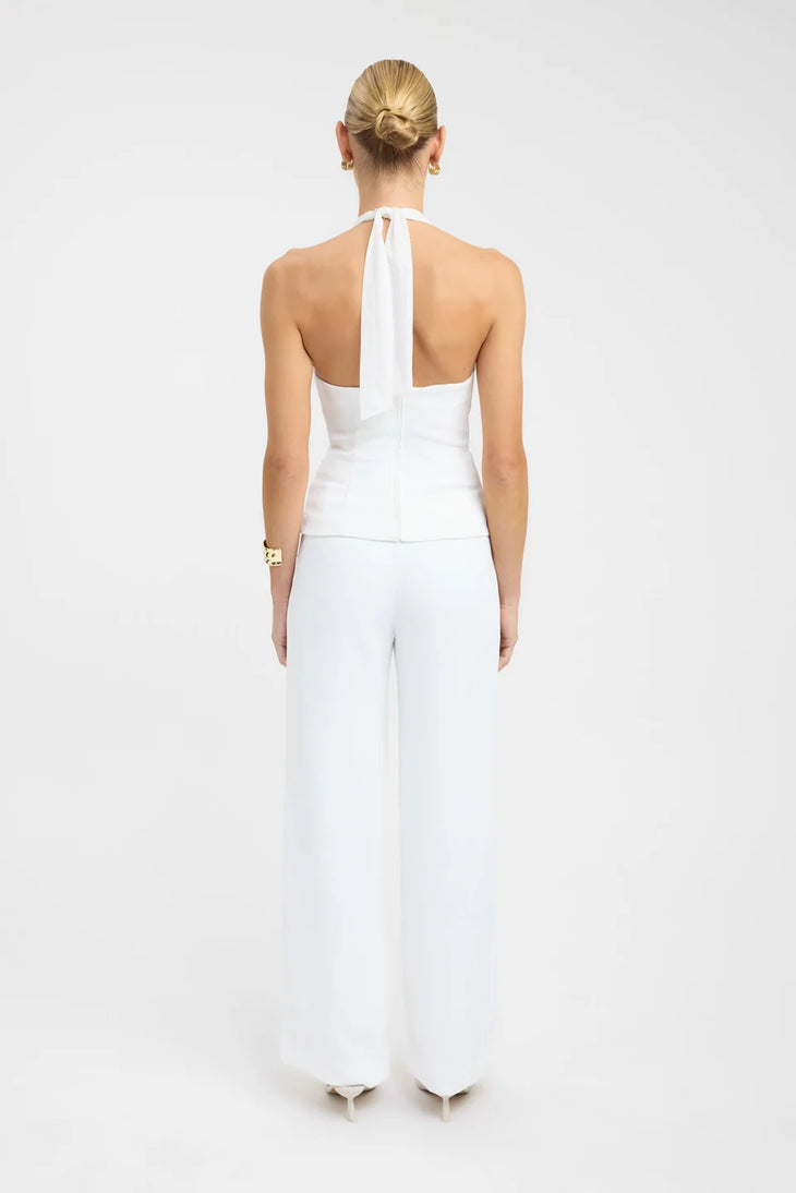 White halter neck co-ord set with draped top and wide-leg pants — Kookai | Endless UAE
