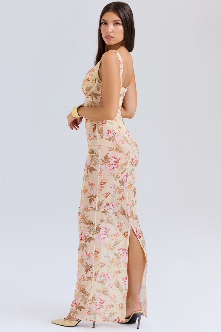 Robina Honeyflower Print Maxi Dress in cream floral — House of CB | Endless UAE