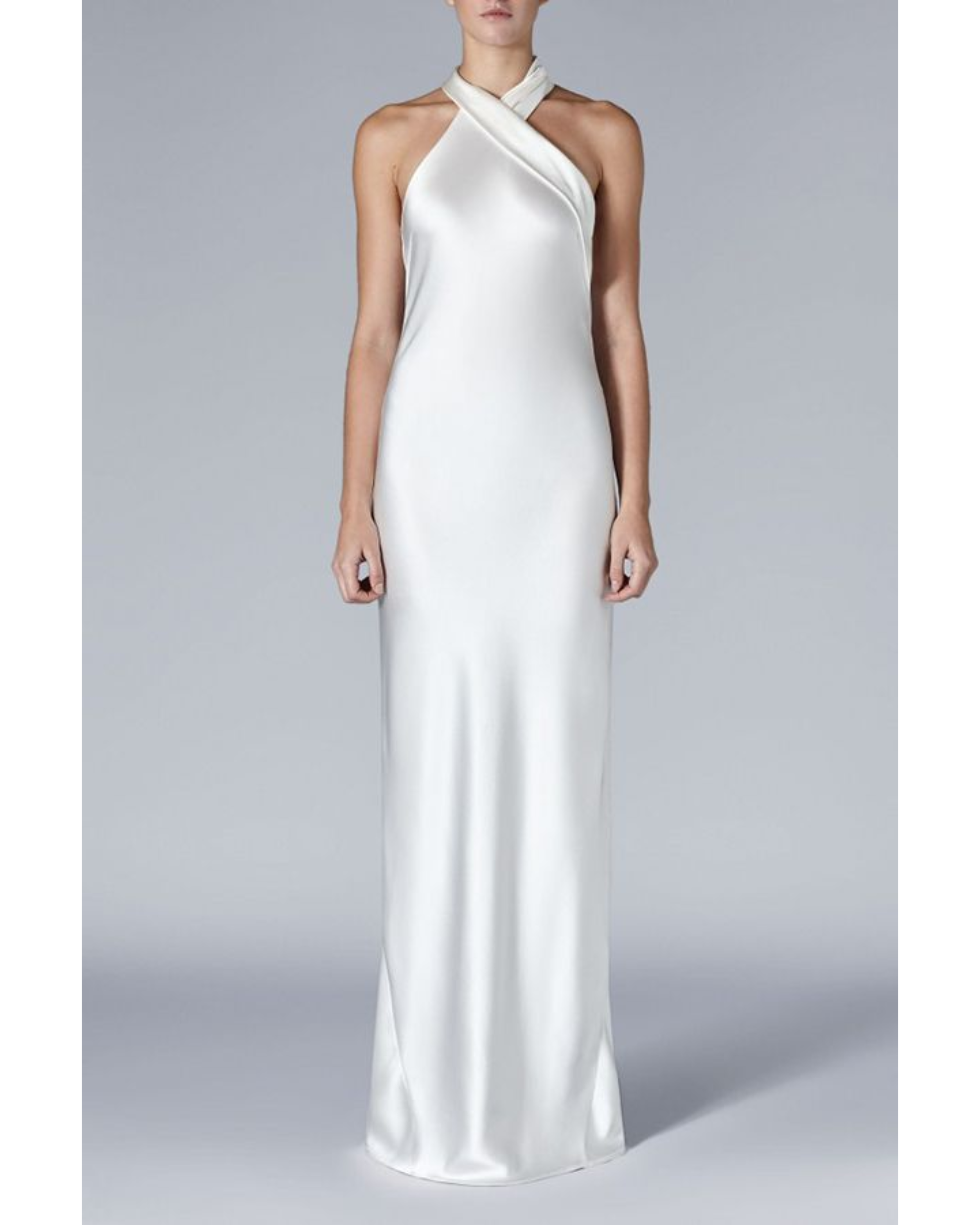 White halterneck sleeveless wrap dress with asymmetric draping — Galvan | Endless UAE