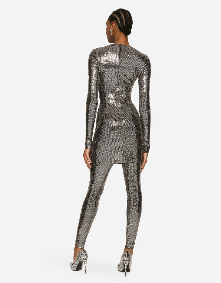 Woman wearing sequin-embellished long sleeve midi dress in charcoal — Dolce&Gabanna | Endless UAE