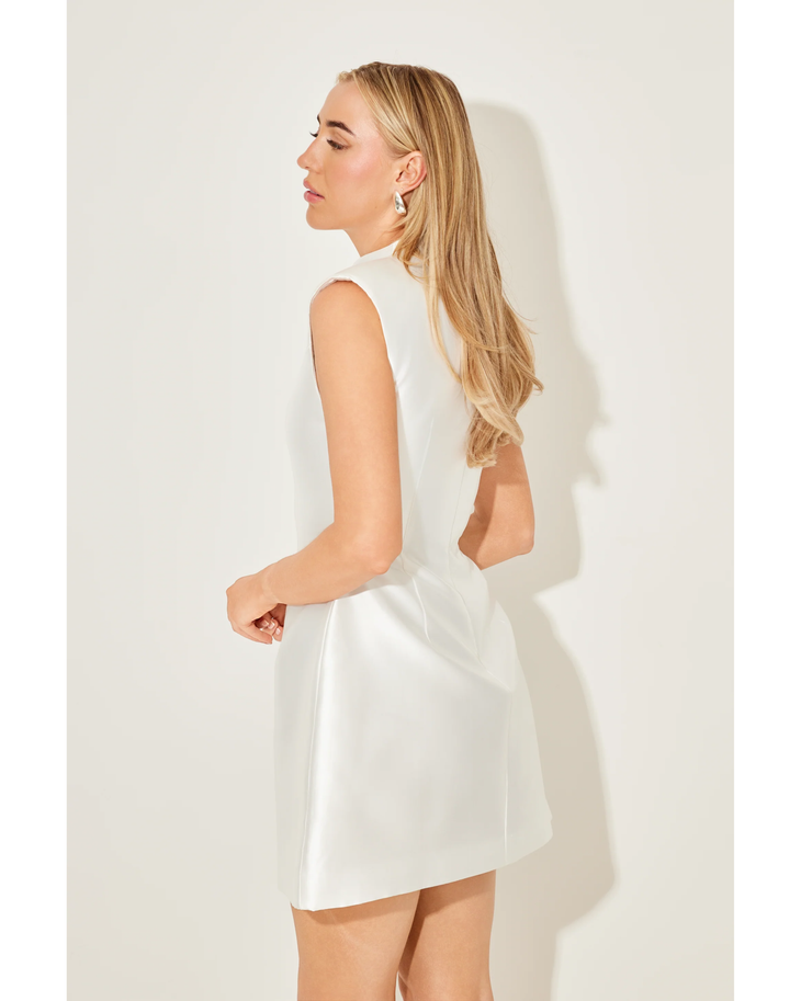 White satin buttoned mini dress with structured collar and pockets — Odd Muse | Endless UAE