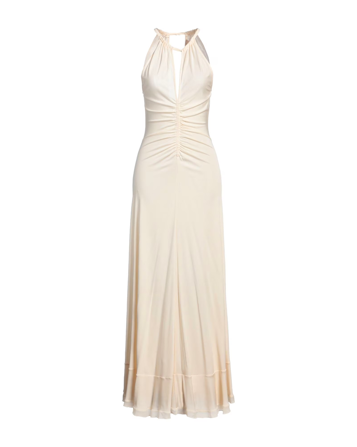Cream halter neck long fitted dress with ruched details — Twinset | Endless UAE