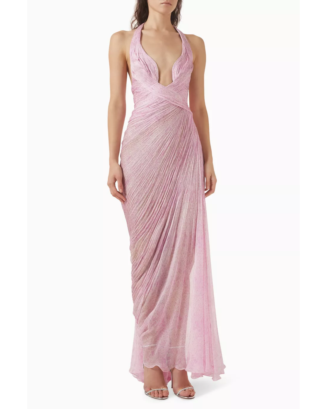 Pink pleated halter maxi dress with wrap waist detail — Maria Lucia Hohan | Endless UAE