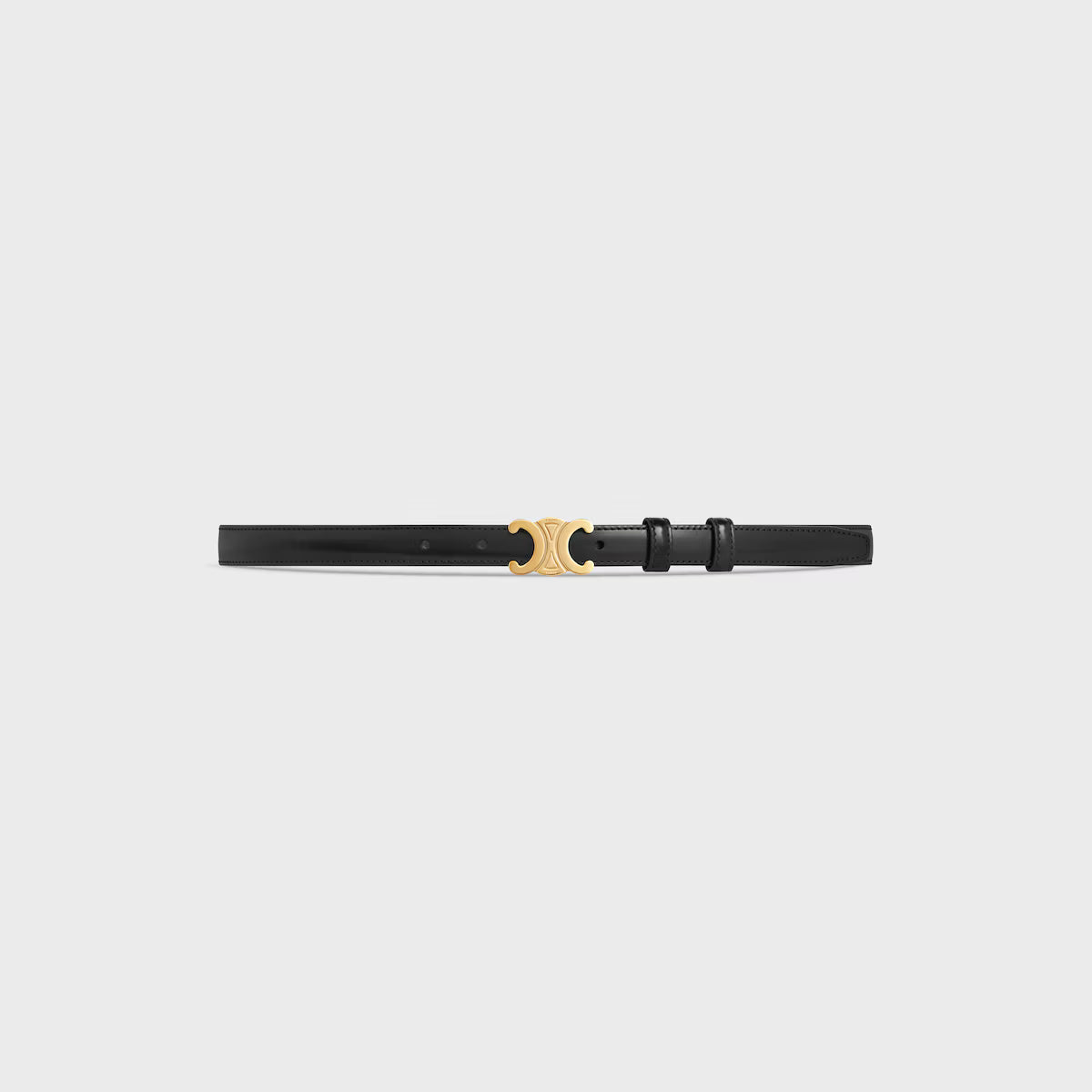 Black leather Triomphe Belt with gold-tone buckle — Celine | Endless UAE