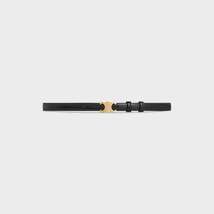 Black leather Triomphe Belt with gold-tone buckle — Celine | Endless UAE