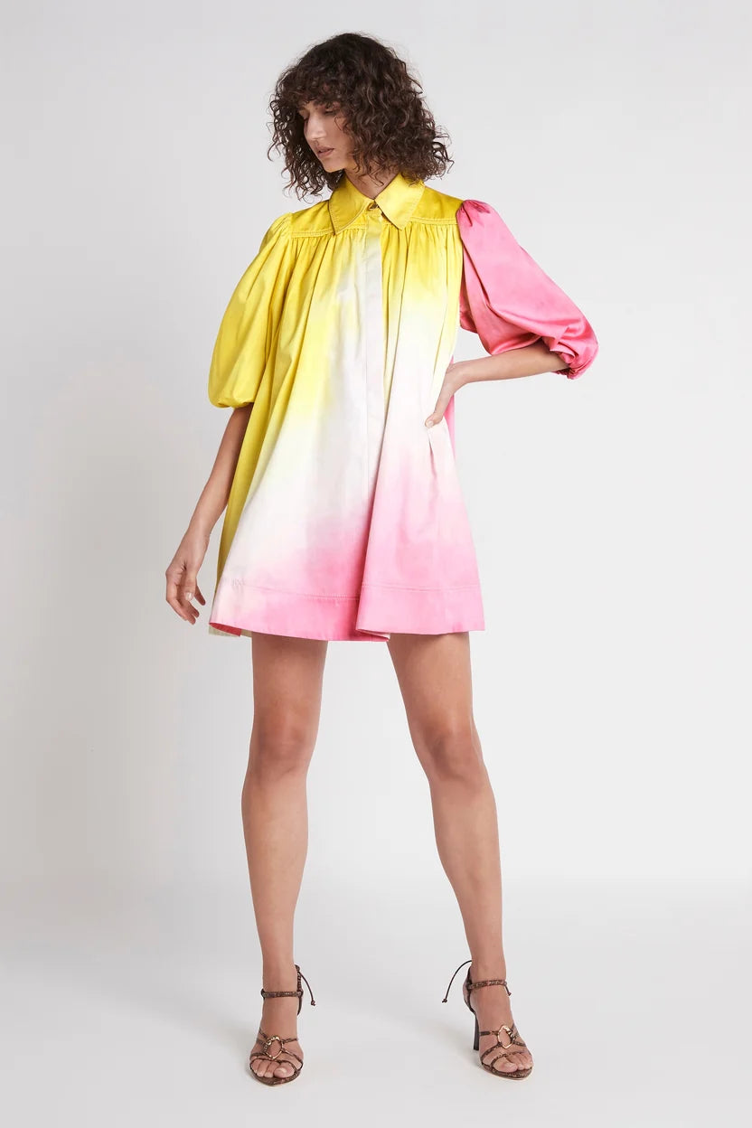 Cloud Burst Smock Mini Dress in yellow and pink ombre — Aje | Endless UAE
