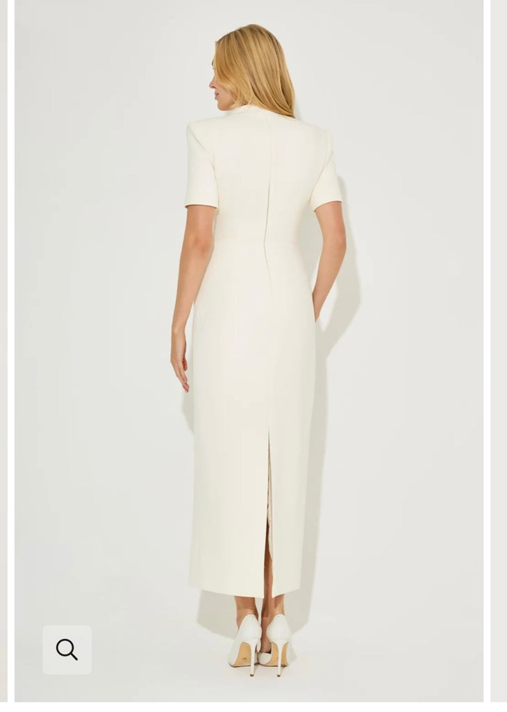 Cream cotton mix button midi dress with short sleeves and back slit — Odd Muse | Endless UAE