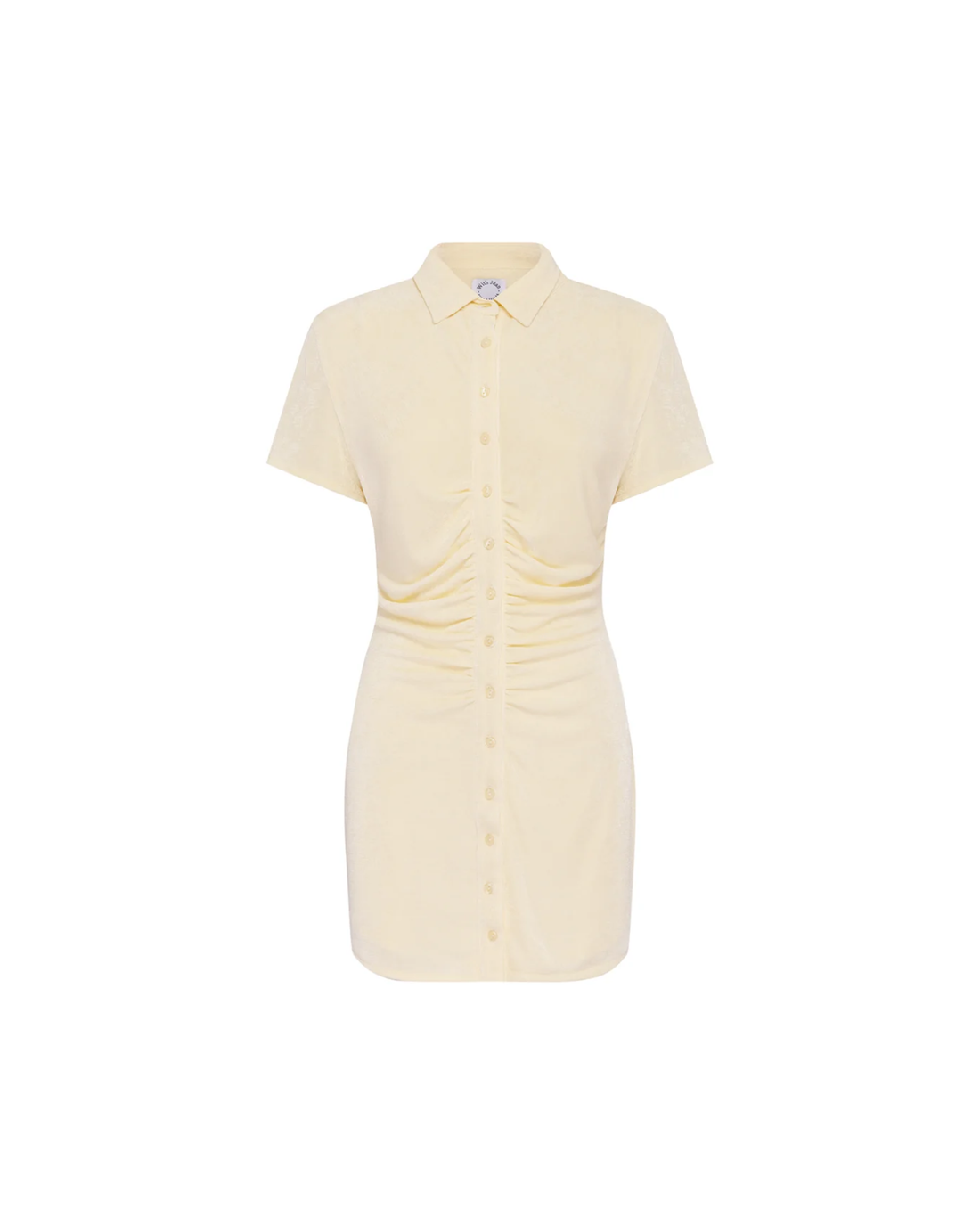 Cream short-sleeve ruched shirt dress with collar and button front — With Jean | Endless UAE