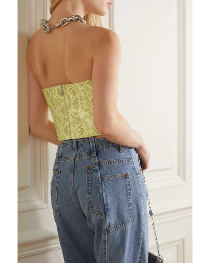 Rotate Emili lime green lace strapless cropped top with chain necklace — Rotate | Endless UAE
