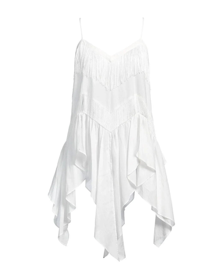 White fringed handkerchief camisole top with layered asymmetrical hem — 12 Storeez | Endless UAE