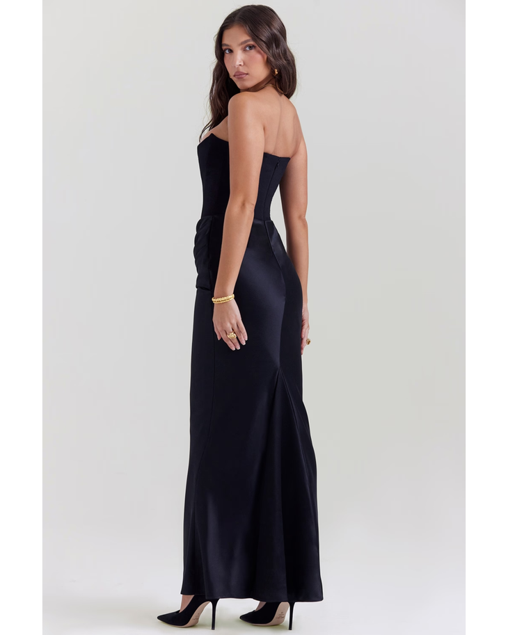 Black strapless corset maxi dress with ruched waist detail — House of CB | Endless UAE