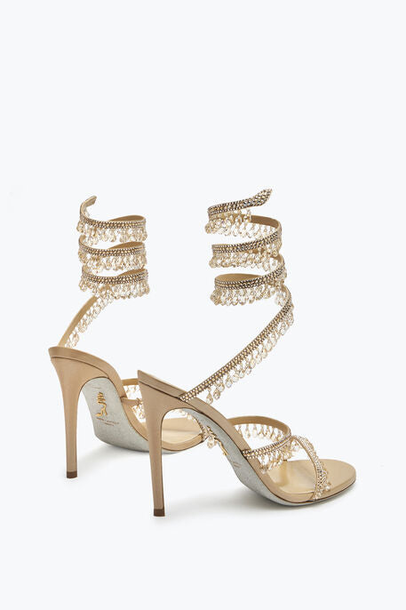 Chandelier sandals with crystal-embellished straps and nude stiletto heel — René Caovilla | Endless UAE