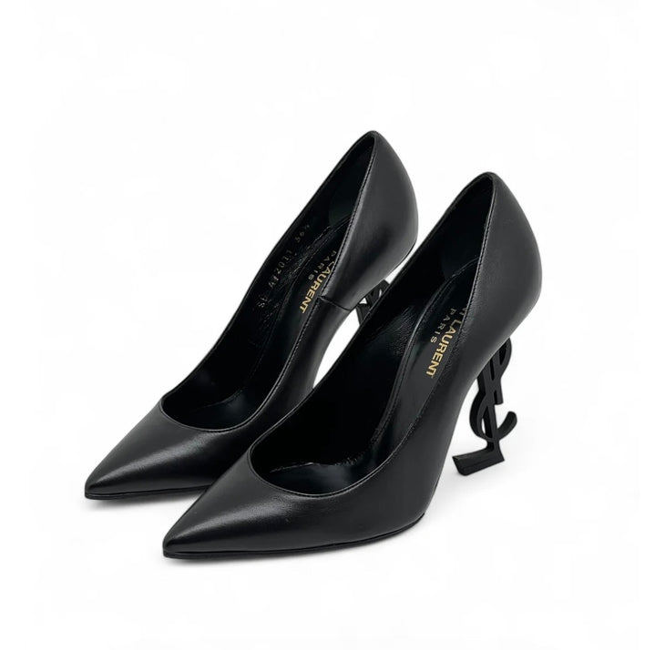 Black leather pointed-toe pumps with iconic YSL heel — Saint Laurent | Endless UAE