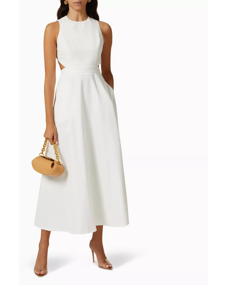 White sleeveless maxi dress with cutout detail and A-line skirt — Mossman | Endless UAE