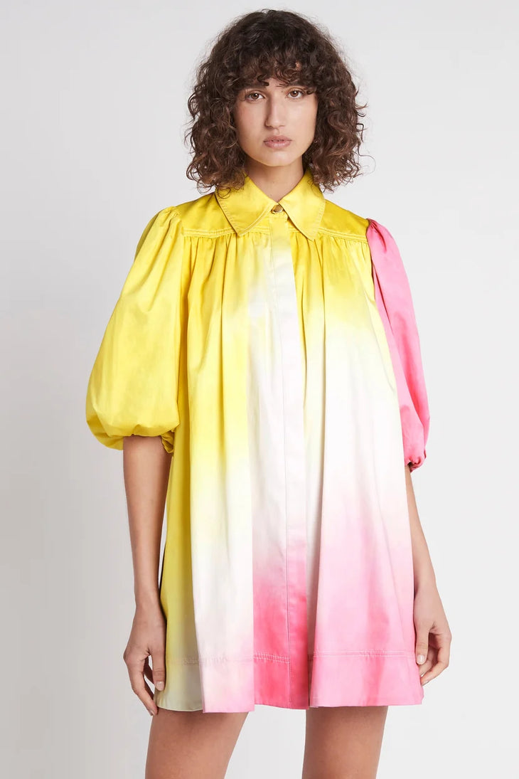 Cloud Burst Smock Mini Dress in yellow and pink ombre — Aje | Endless UAE