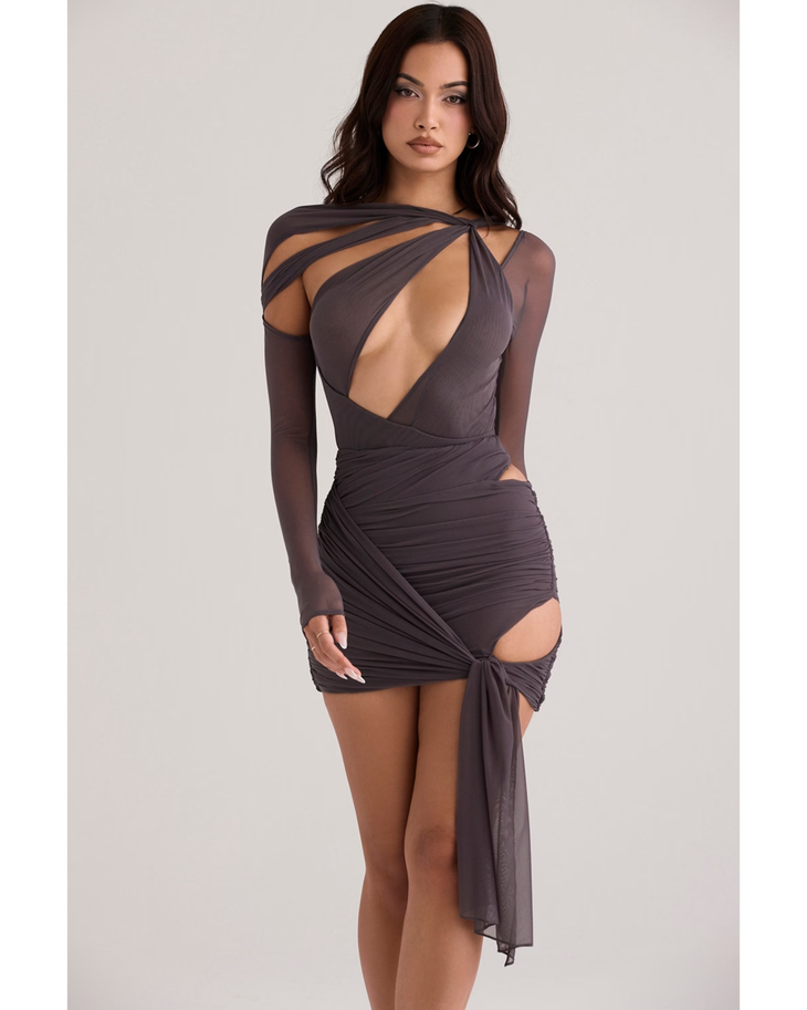 Charcoal wrap-style crop top and skirt set with cutout details — House of CB | Endless UAE