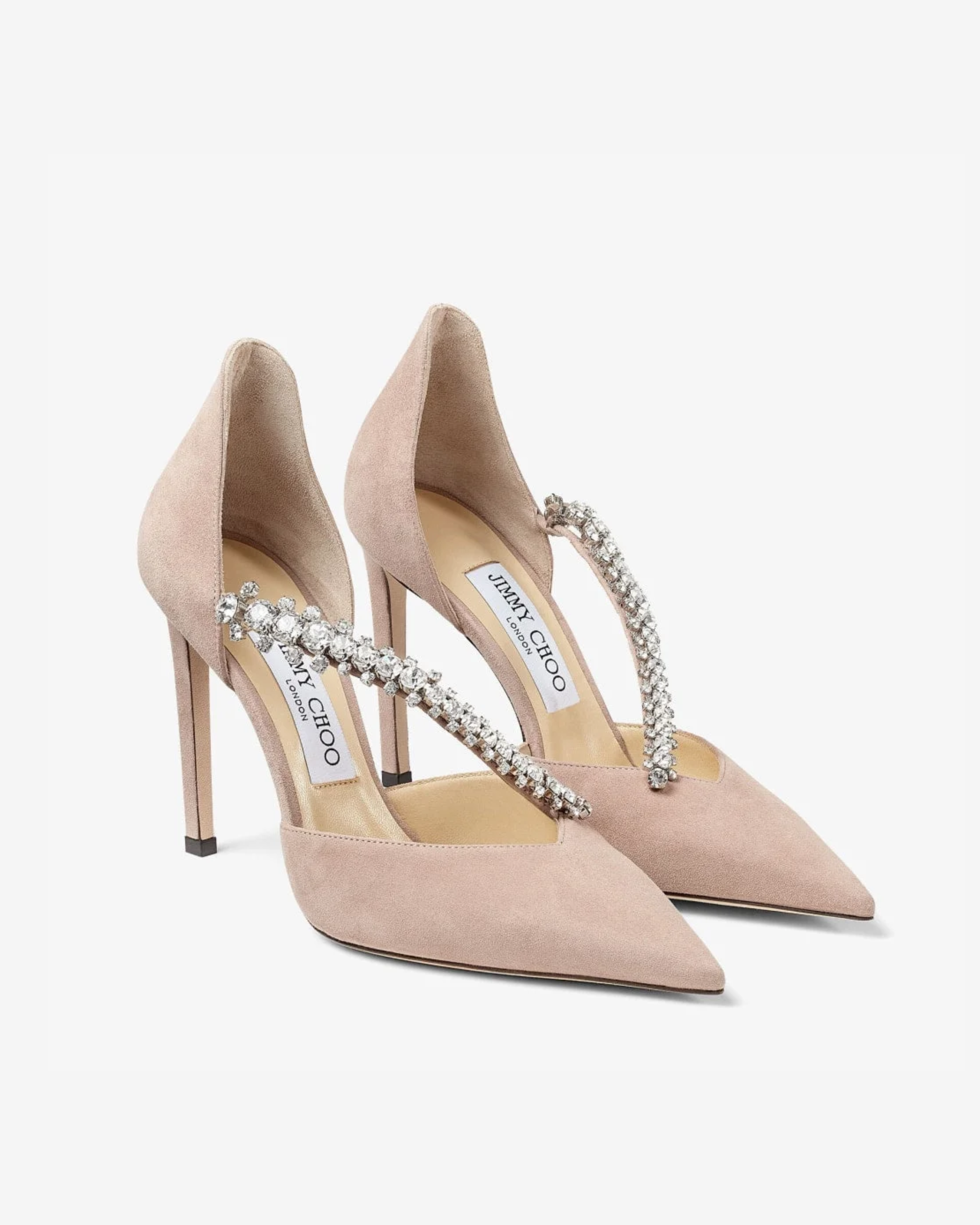 Beige suede pointed-toe pumps with crystal embellishments — Jimmy Choo | Endless UAE