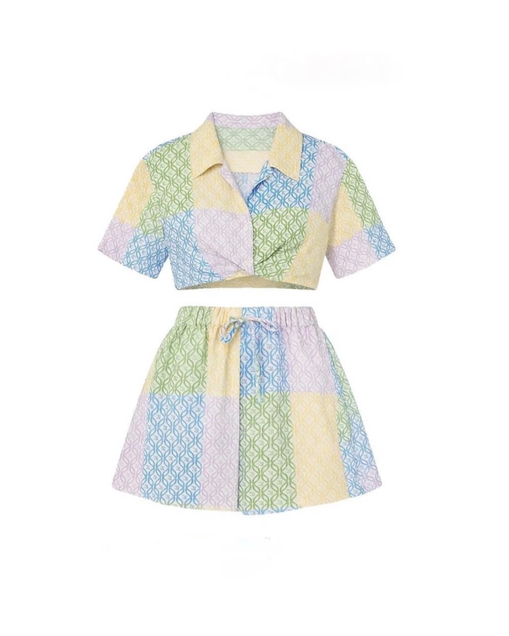 Multicoloured linen co-ord set with color-block pattern — Sandro | Endless UAE