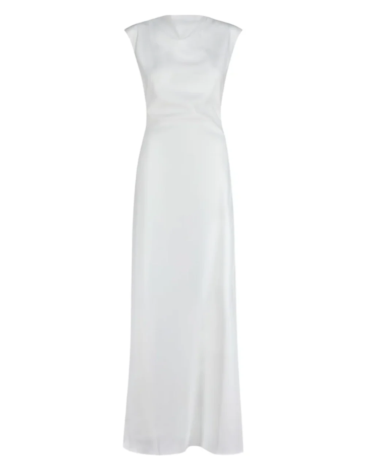 White sleeveless drape maxi dress with side pockets — Odd Muse | Endless UAE