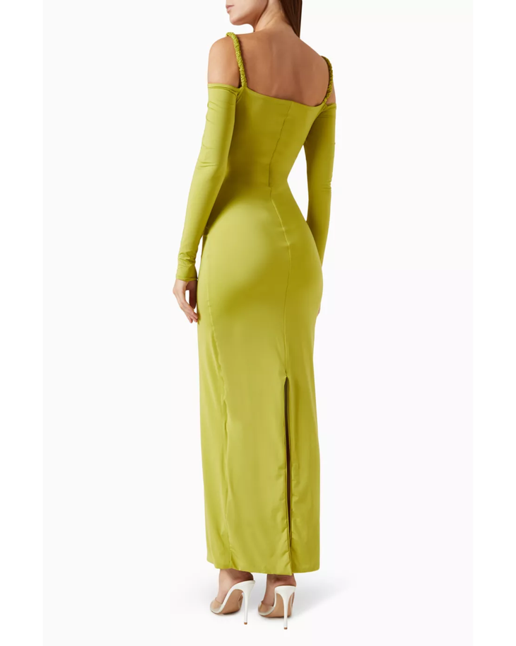 Lime green cut-out maxi dress with cold shoulder sleeves — Maygel Coronel | Endless UAE