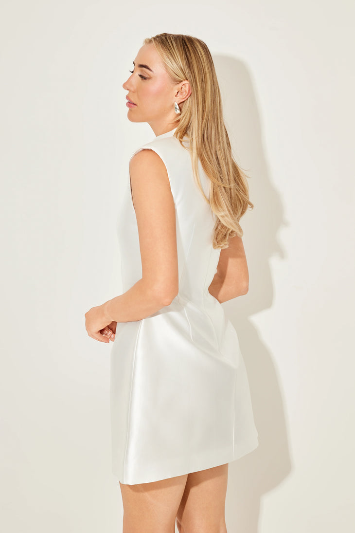 White satin mini dress with button front and structured collar — Odd Muse | Endless UAE