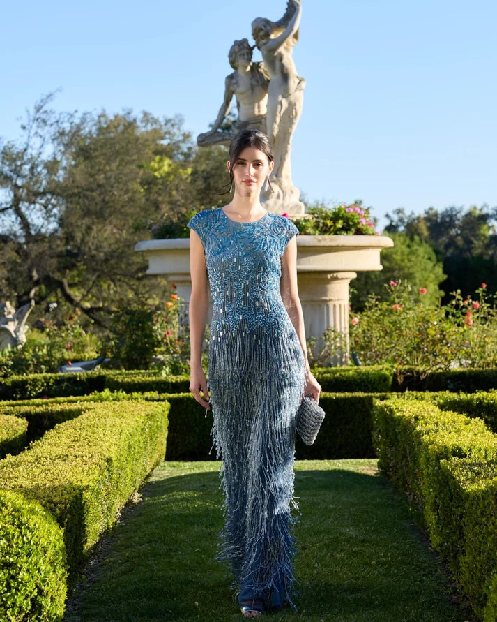 Slate Blue Embellished Cap Sleeve Gown — Mac Duggal | Endless UAE