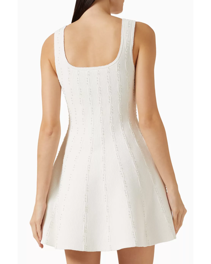 Lyssandra Mini Dress in cream with ribbed texture and scoop neckline — Sandro | Endless UAE