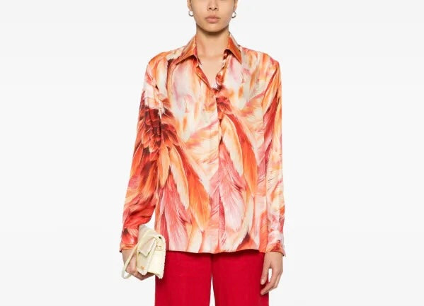 Plumage Silk Set in vibrant red and orange feather print — Roberto cavalli | Endless UAE