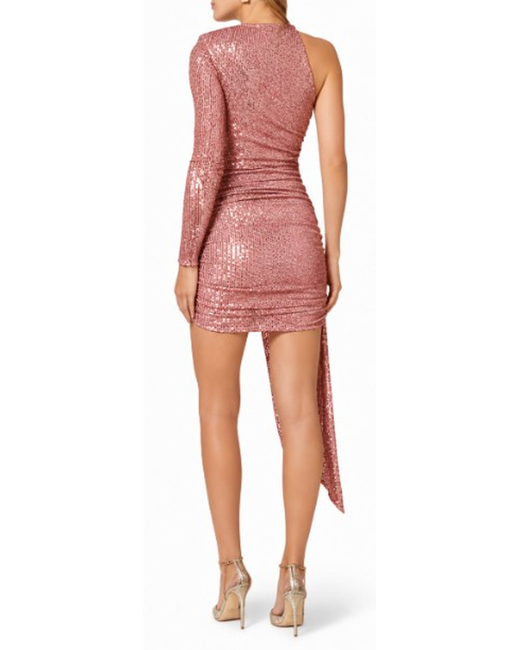 Pink sequin asymmetric mini dress with one-shoulder design — Elisabetta Franchi | Endless UAE