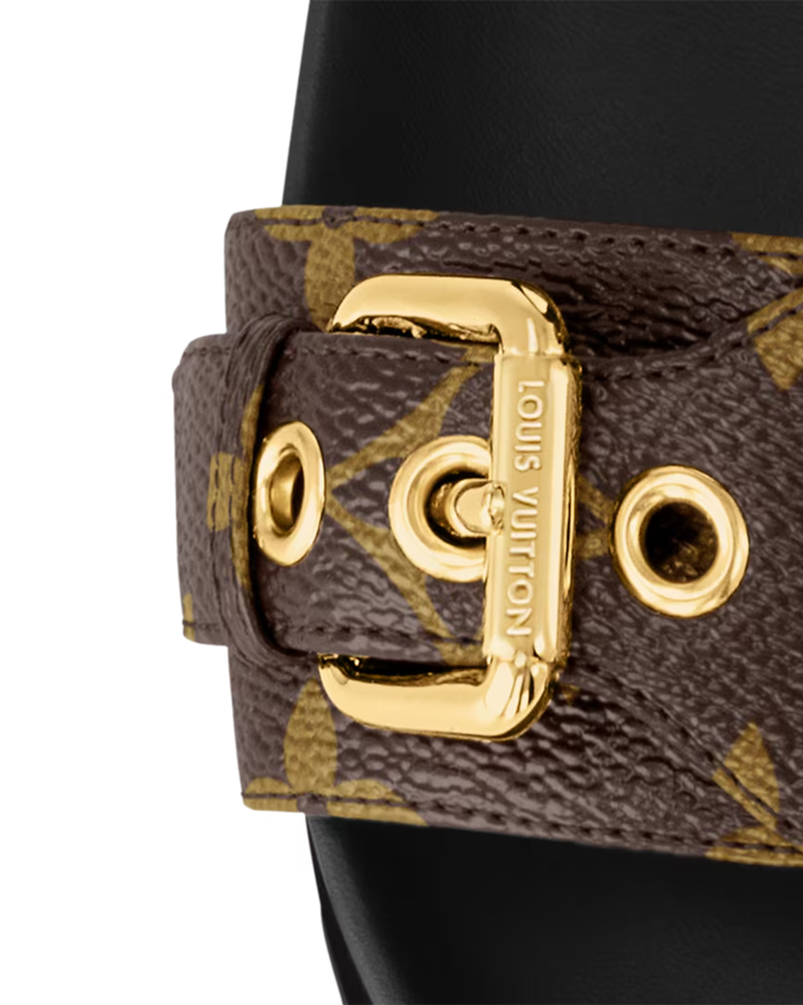 Black leather mule with monogram straps and flat sole — Louis Vuitton | Endless UAE