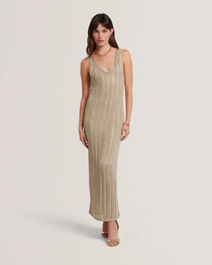 Beige ribbed knit sleeveless midi dress with V-neckline — Ted Baker | Endless UAE