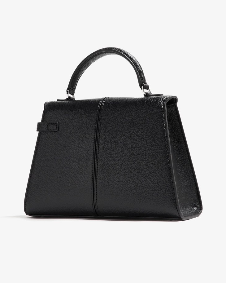 Black pebbled leather top handle bag with structured silhouette — Jw Pei | Endless UAE