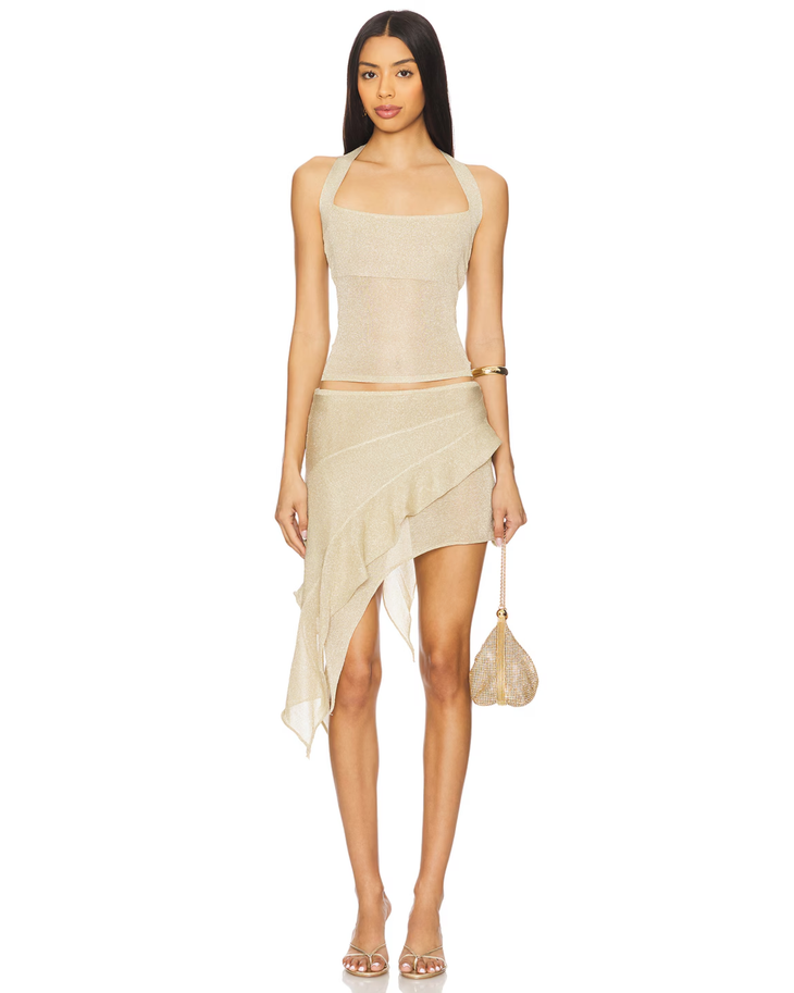 Cream asymmetrical mini skirt with draped ruffle detail — Lioness | Endless UAE