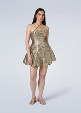 Gold sequin sleeveless mini dress with sweetheart neckline and pleated skirt — Mayka | Endless UAE