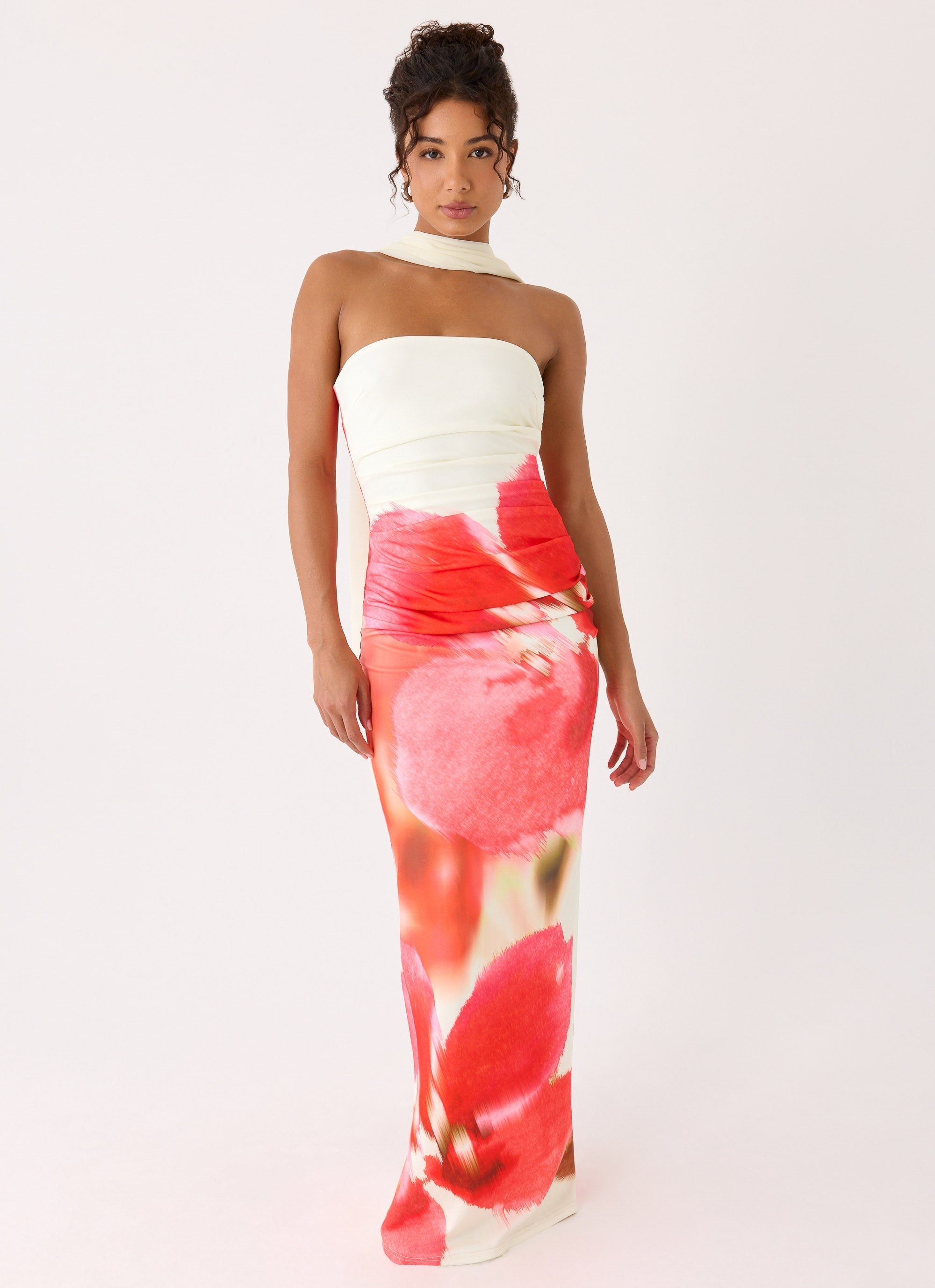 Libra Maxi Dress in cream and red floral print with choker neckline — Peppermayo | Endless UAE