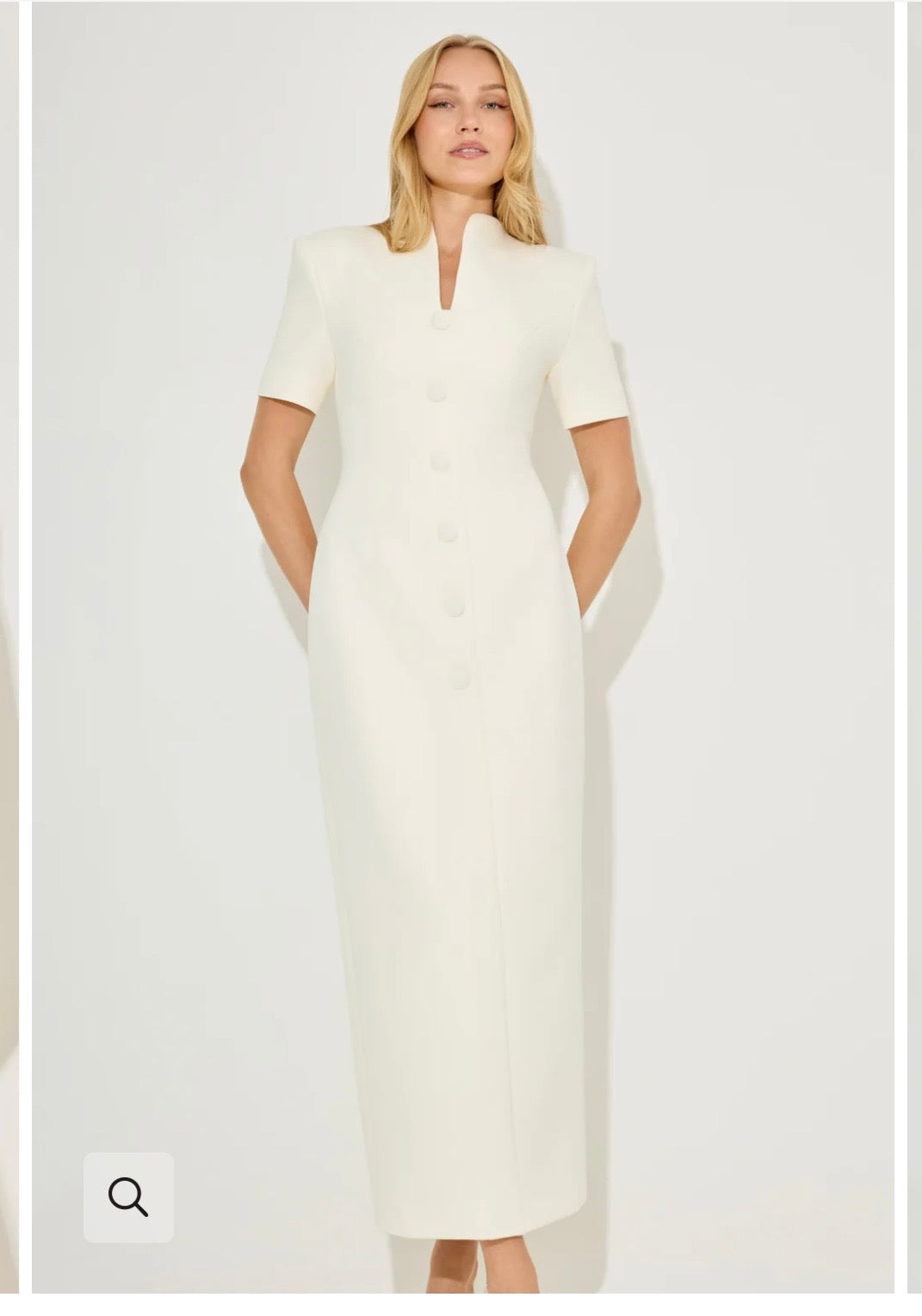 Cream cotton mix button midi dress with short sleeves and back slit — Odd Muse | Endless UAE