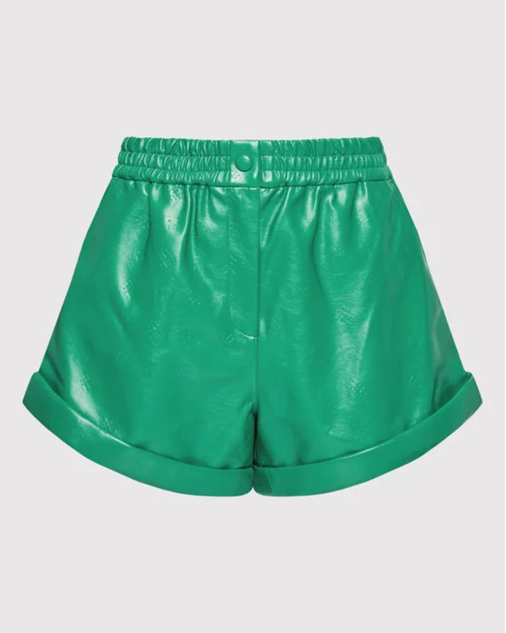Green metallic shorts with elasticated waist and rolled cuffs — Rotate | Endless UAE